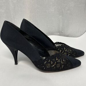 Stuart Weitzman Black Lace Detail Pointed Toe Stiletto 3.5" Heels Formal Shoes‎